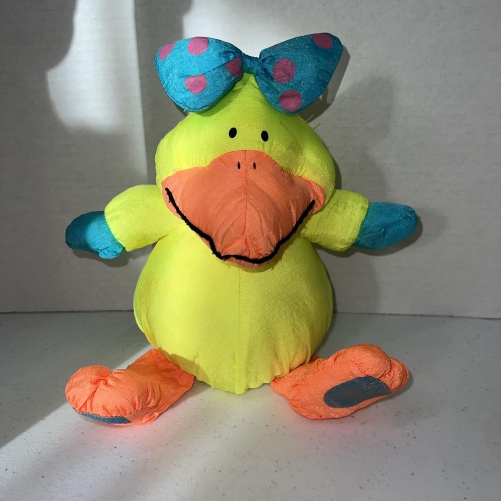 1990 Stuffins Lumpy's Gang Yellow Neon Duck Stuffed Animal Nylon Plush 10"